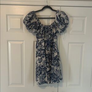 Abercrombie & Fitch Navy and White Puff Sleeve Mini Dress